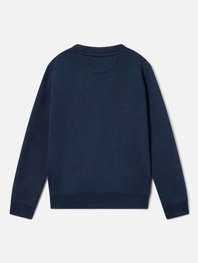Blue Cooper Jr sweatshirt with yellow logo terry patch