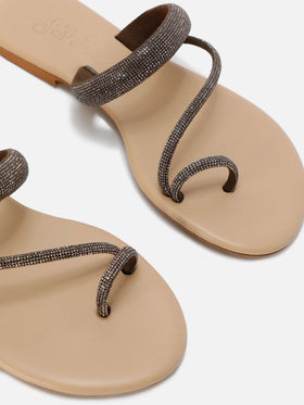 Cora Ring Sandal with brown rhinestones