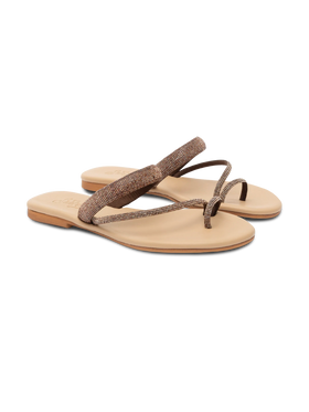 Cora flache Sandalen mit Zehenring und braunen Strasssteinen