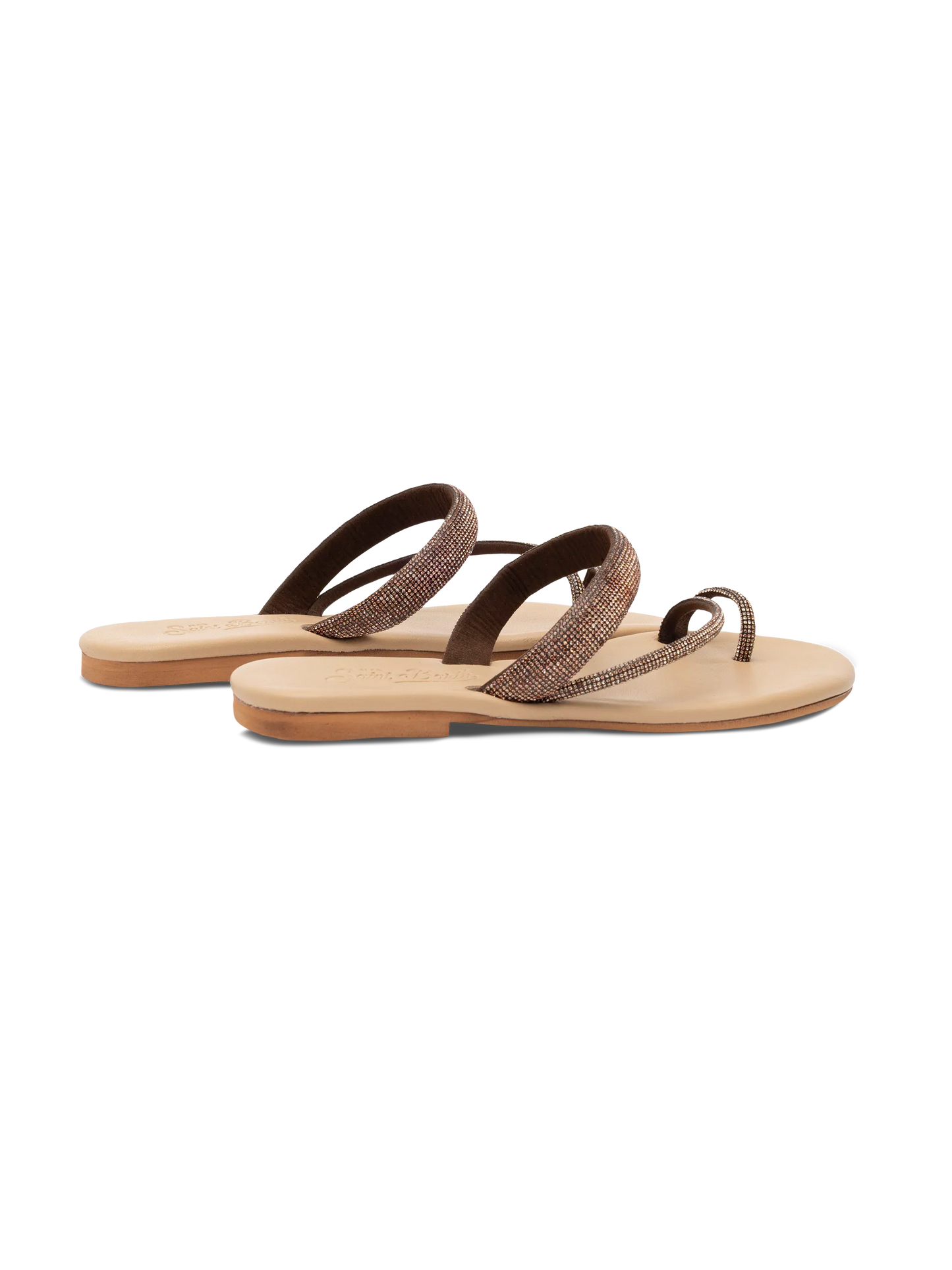 Cora flache Sandalen mit Zehenring und braunen Strasssteinen