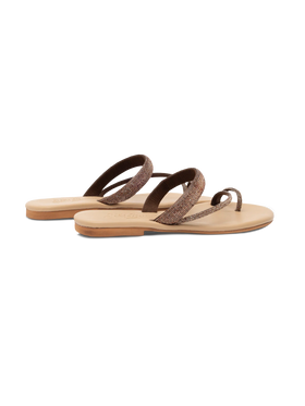 Cora flache Sandalen mit Zehenring und braunen Strasssteinen