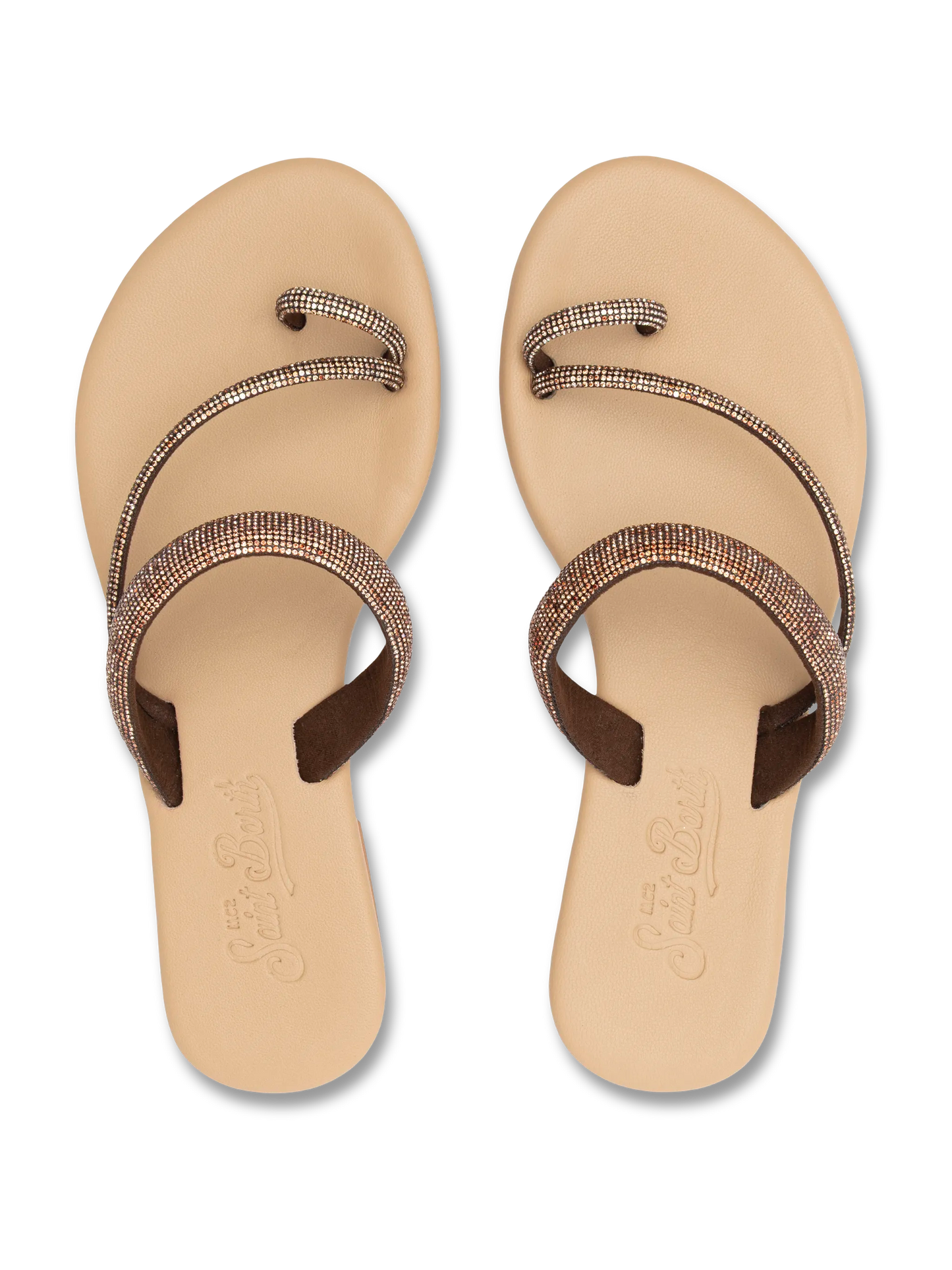 Cora flache Sandalen mit Zehenring und braunen Strasssteinen