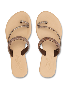 Cora flache Sandalen mit Zehenring und braunen Strasssteinen