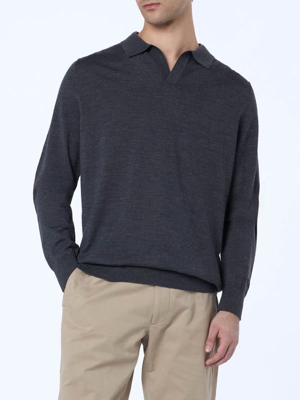 Man charcoal merino wool polo Covent