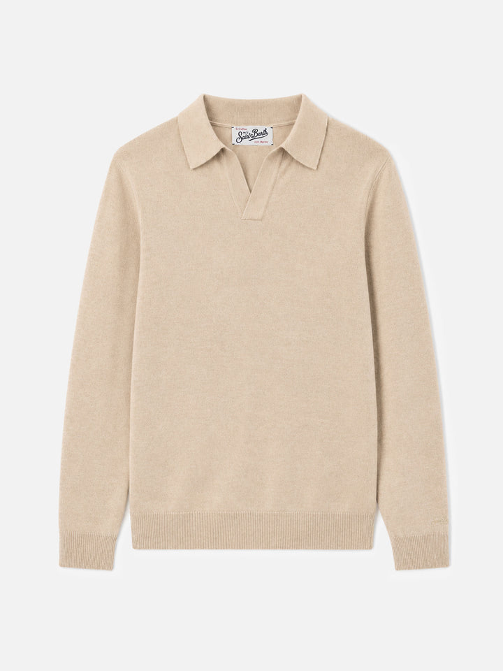 Polo in maglia Covent Light beige in lana merino