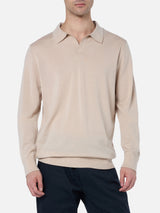 Polo da uomo beige in lana merino Covent