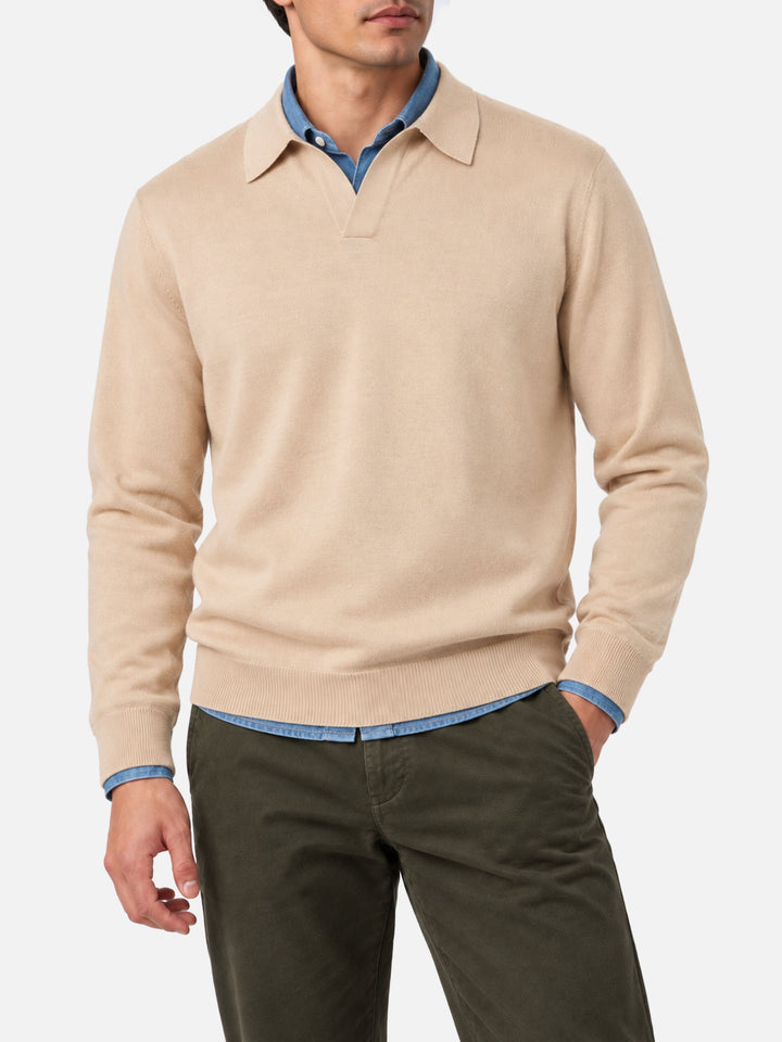 Polo in maglia Covent Light beige in lana merino