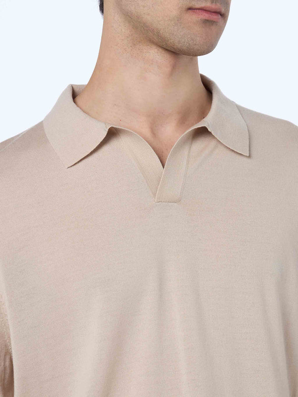 Beiges Poloshirt Covent aus Merinowolle für Herren