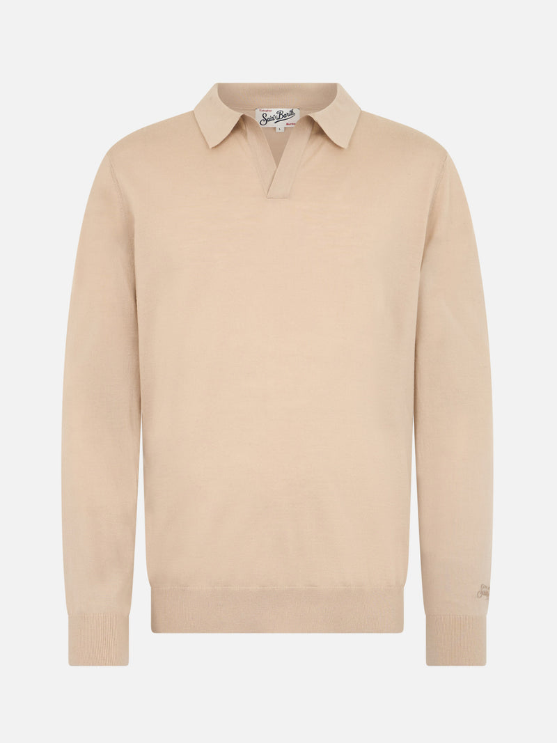 Man beige merino wool polo Covent