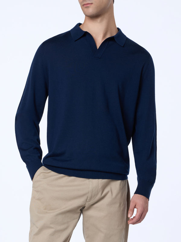 Polo da uomo blu navy in lana merino Covent