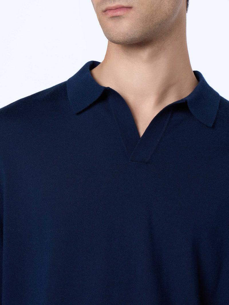 Marineblaues Poloshirt Covent aus Merinowolle für Herren