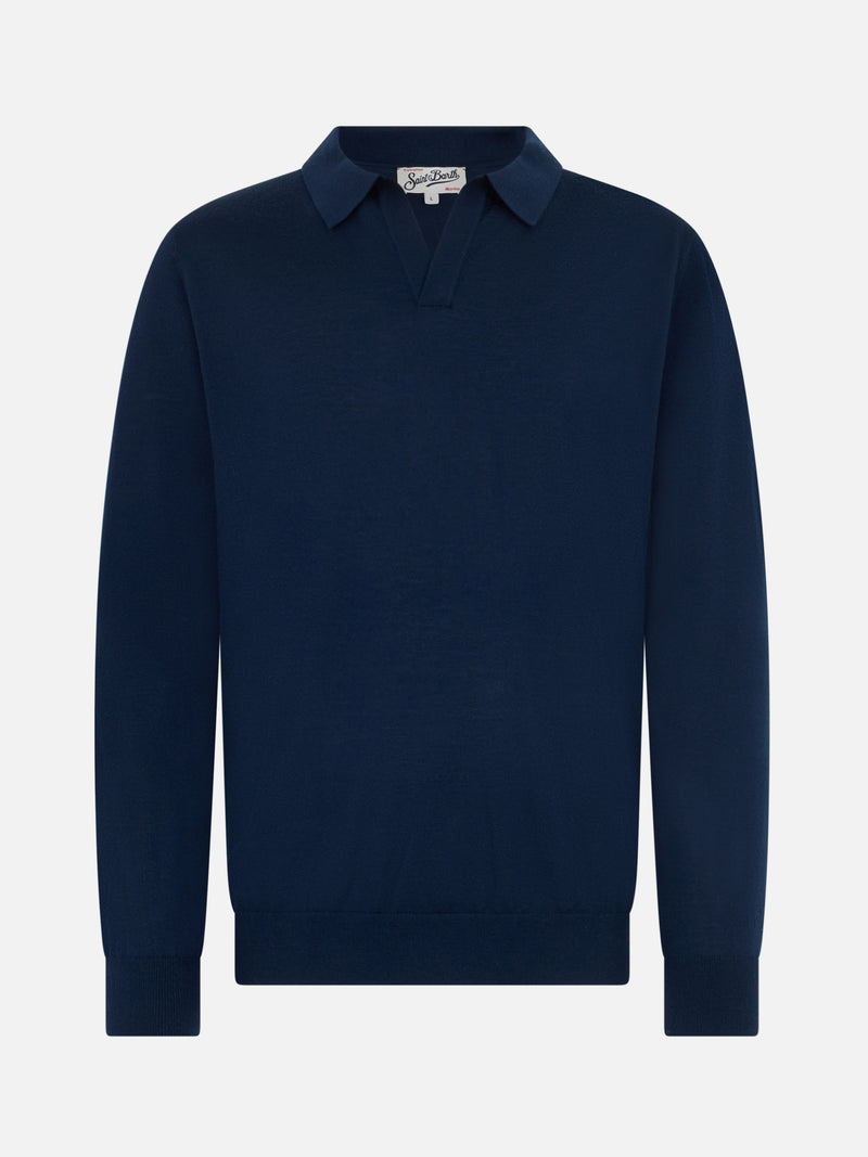 Marineblaues Poloshirt Covent aus Merinowolle für Herren