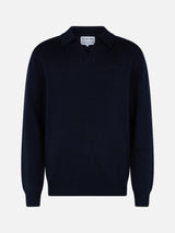 Man navy blue cashmere blend polo collar sweater Covent