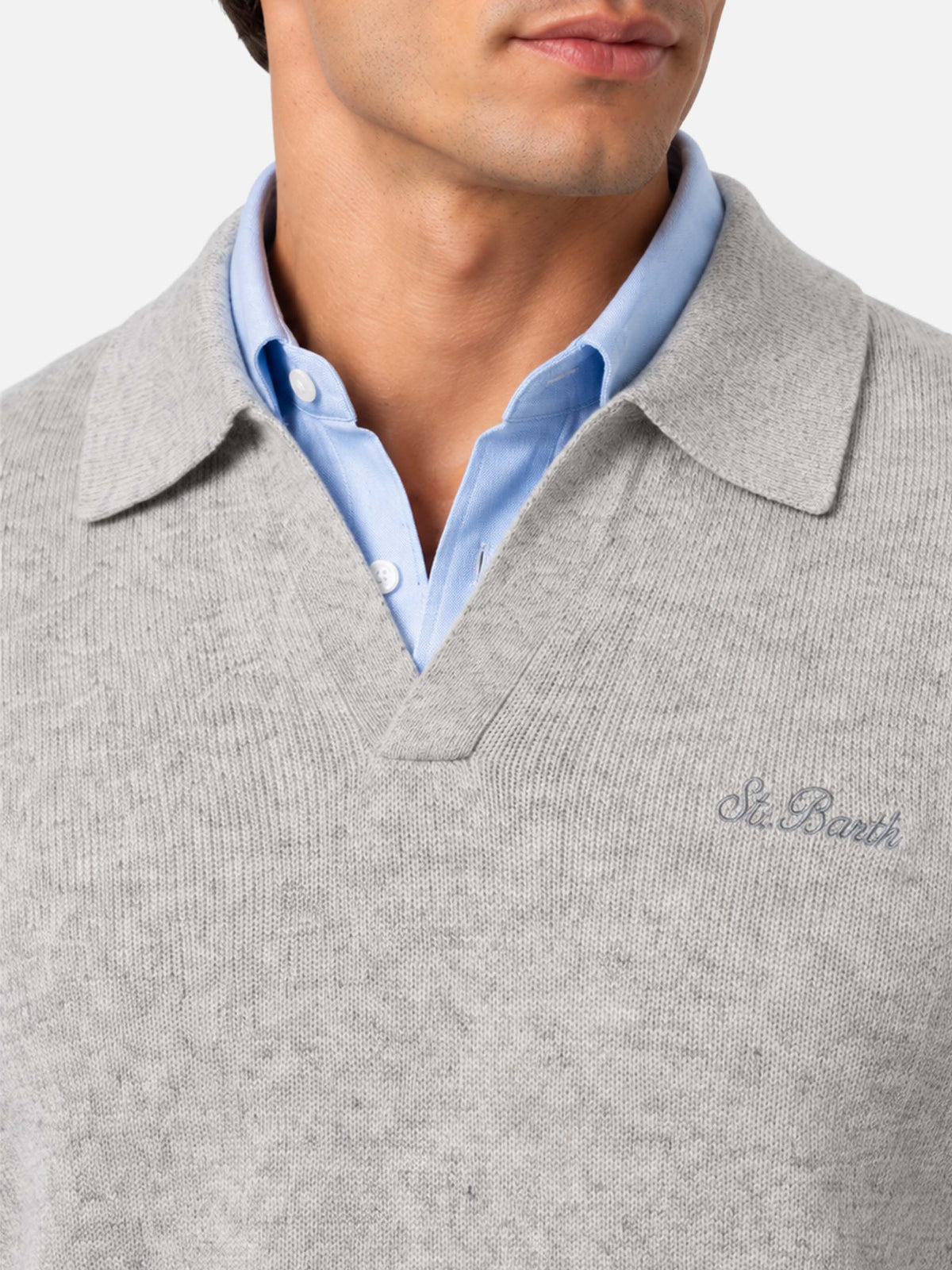 Covent Polopullover aus Kaschmir-Mix in Grau Mélange 
