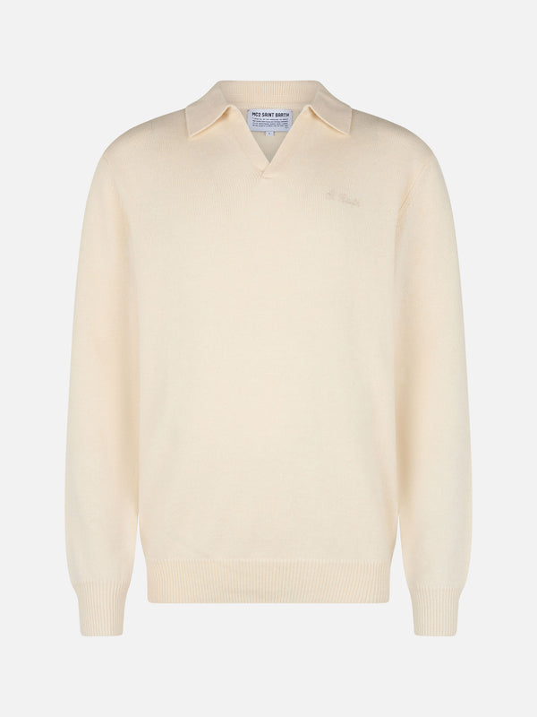 Man white polo collar cashmere blend sweater Covent