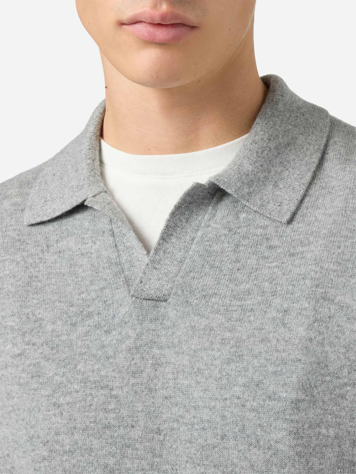 Covent cashmere knit polo in melange grey