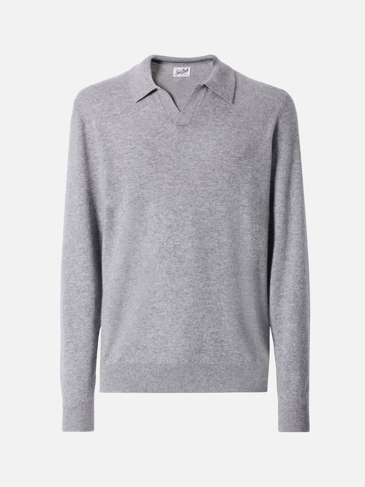 Covent cashmere knit polo in melange grey
