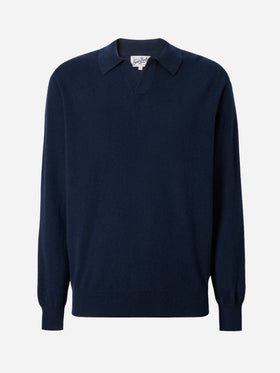 Covent cashmere knit polo in night blue