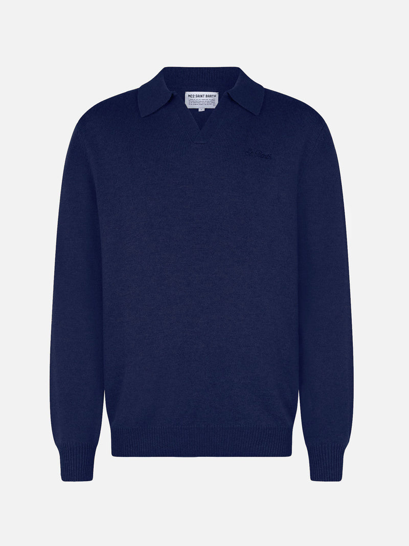 Marineblauer Polopullover Covent aus reinem Kaschmir für Herren