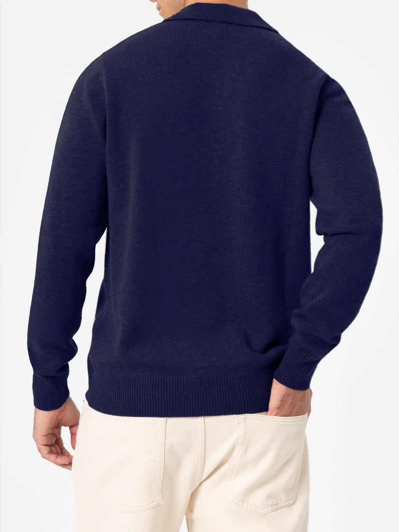 Marineblauer Polopullover Covent aus reinem Kaschmir für Herren