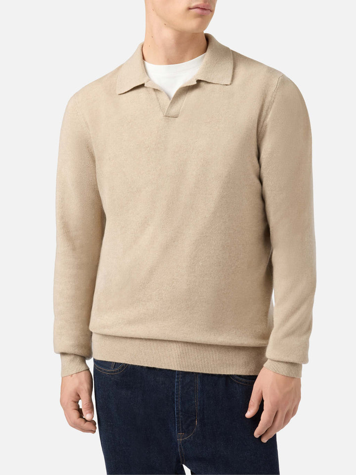 Covent cashmere knit polo in beige