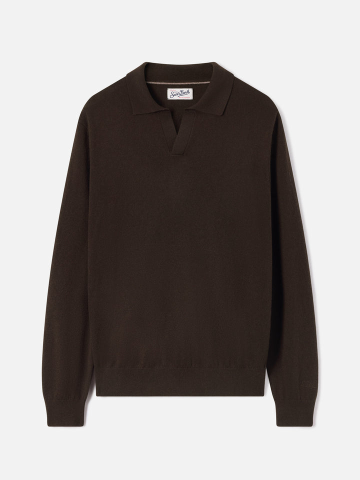 Polo en mélange de laine mérinos et de cachemire Brown Covent 