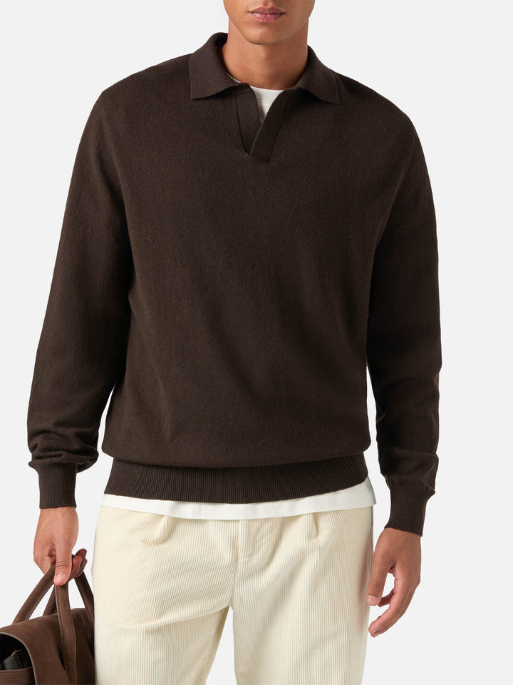 Polo en mélange de laine mérinos et de cachemire Brown Covent 