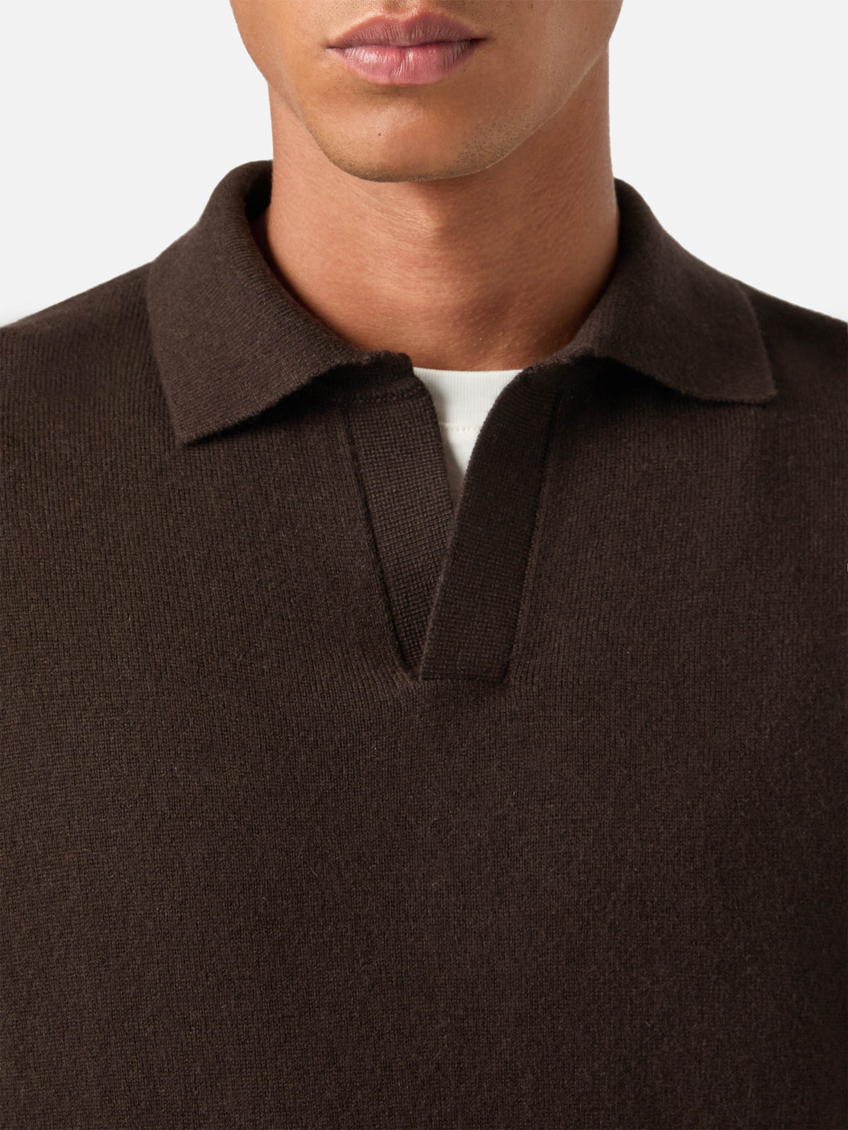 Braunes Covent Poloshirt aus einer Mischung aus Merinowolle und Kaschmir 
