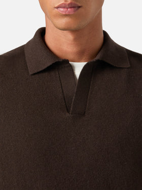 Braunes Covent Poloshirt aus einer Mischung aus Merinowolle und Kaschmir 