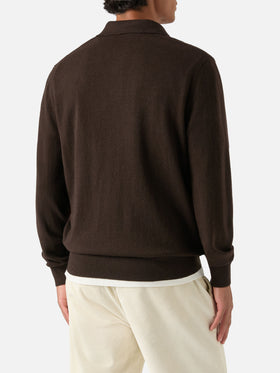 Braunes Covent Poloshirt aus einer Mischung aus Merinowolle und Kaschmir 
