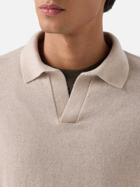 Beigefarbenes Poloshirt aus Covent Merinowoll- und Kaschmirmischung 