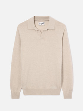 Beigefarbenes Poloshirt aus Covent Merinowoll- und Kaschmirmischung 
