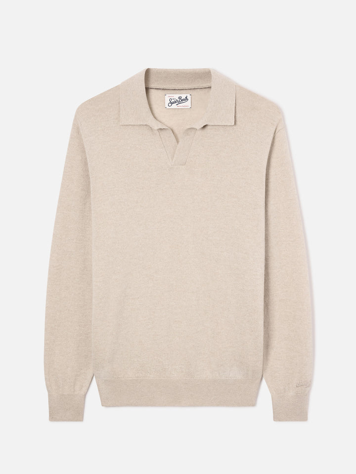 Beige Covent merino wool and cashmere blend polo