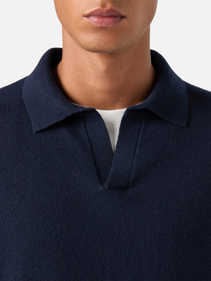 Polo en mélange de laine mérinos et de cachemire Navy blue Covent 