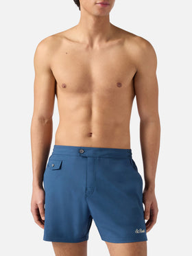 Costume mare Capferrat blu tinta unita con logo ricamato