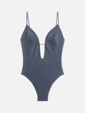 Maillot de bain une-pièce Crunchy Plate finition brillante avec plaque logo 