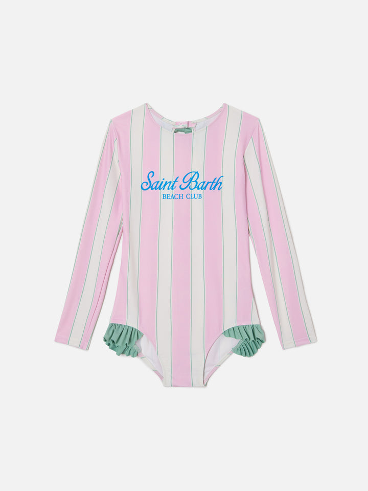 Cressy long-sleeve one-piece swimsuit with Beach Club print