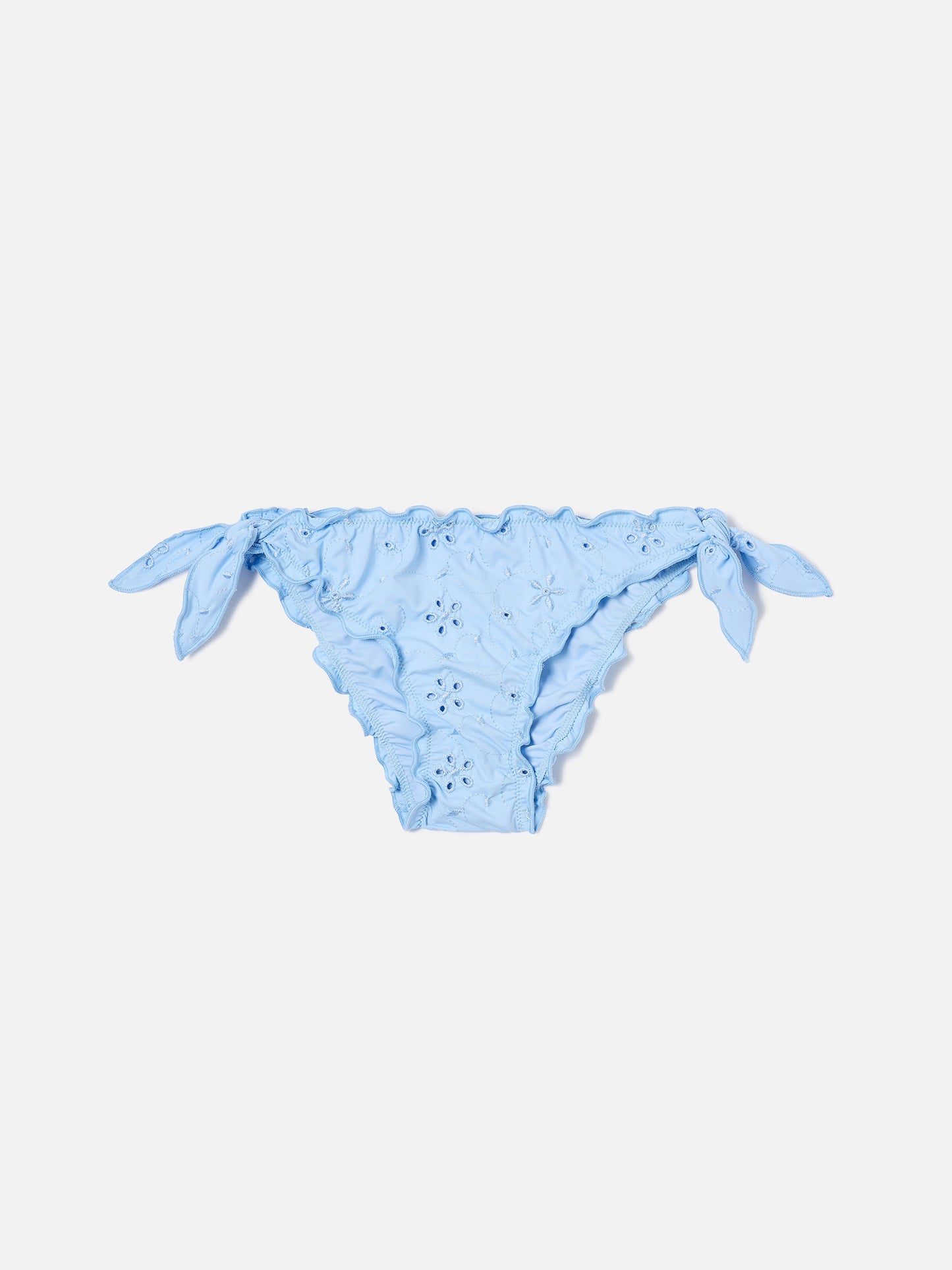 Slip de baño Cric azul claro de sangallo con bordado floral 