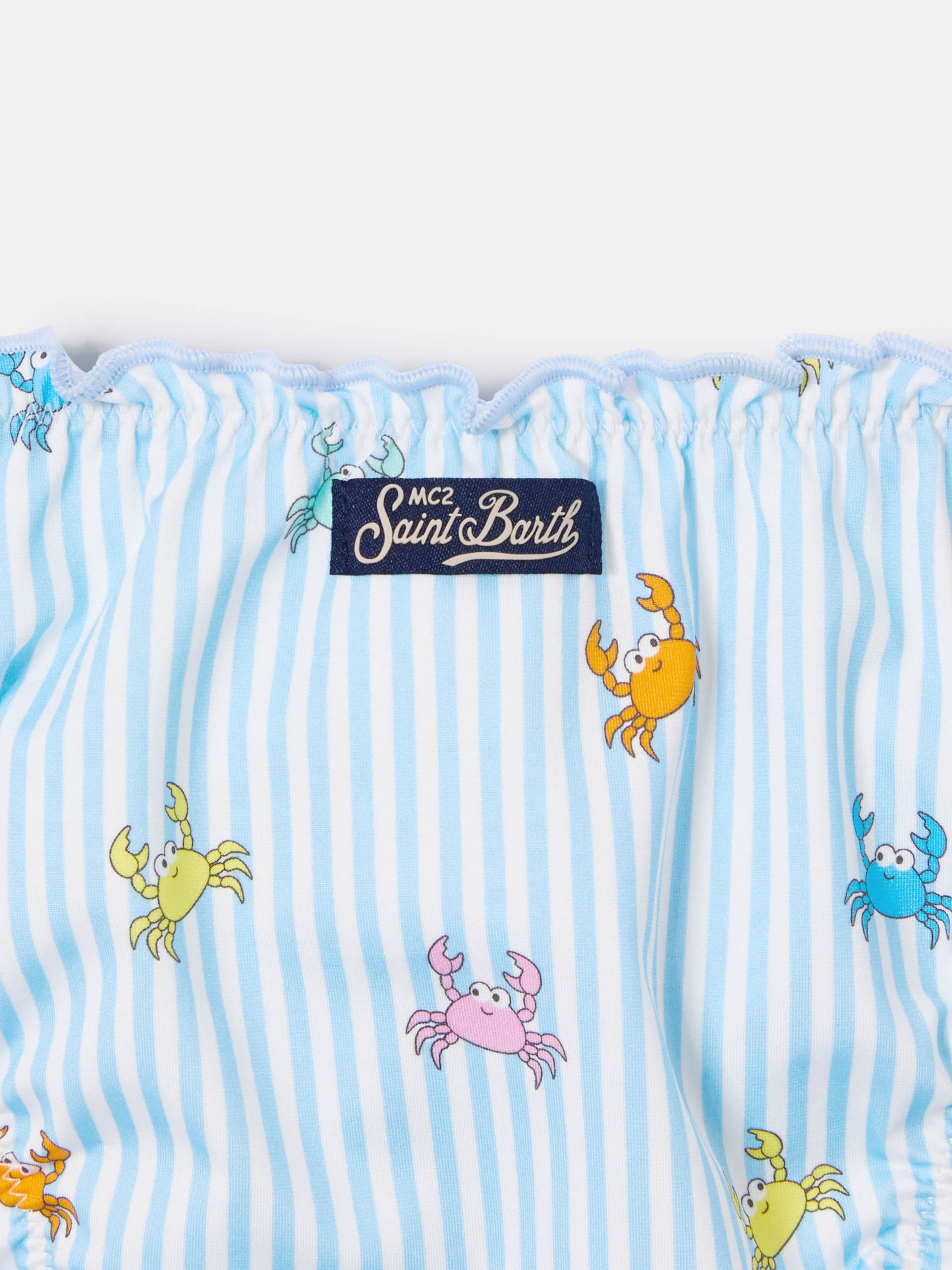 Cric light blue striped swim briefs with crab print