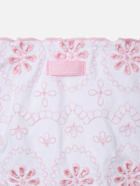 Cris sangallo bikini in white with pink embroidery