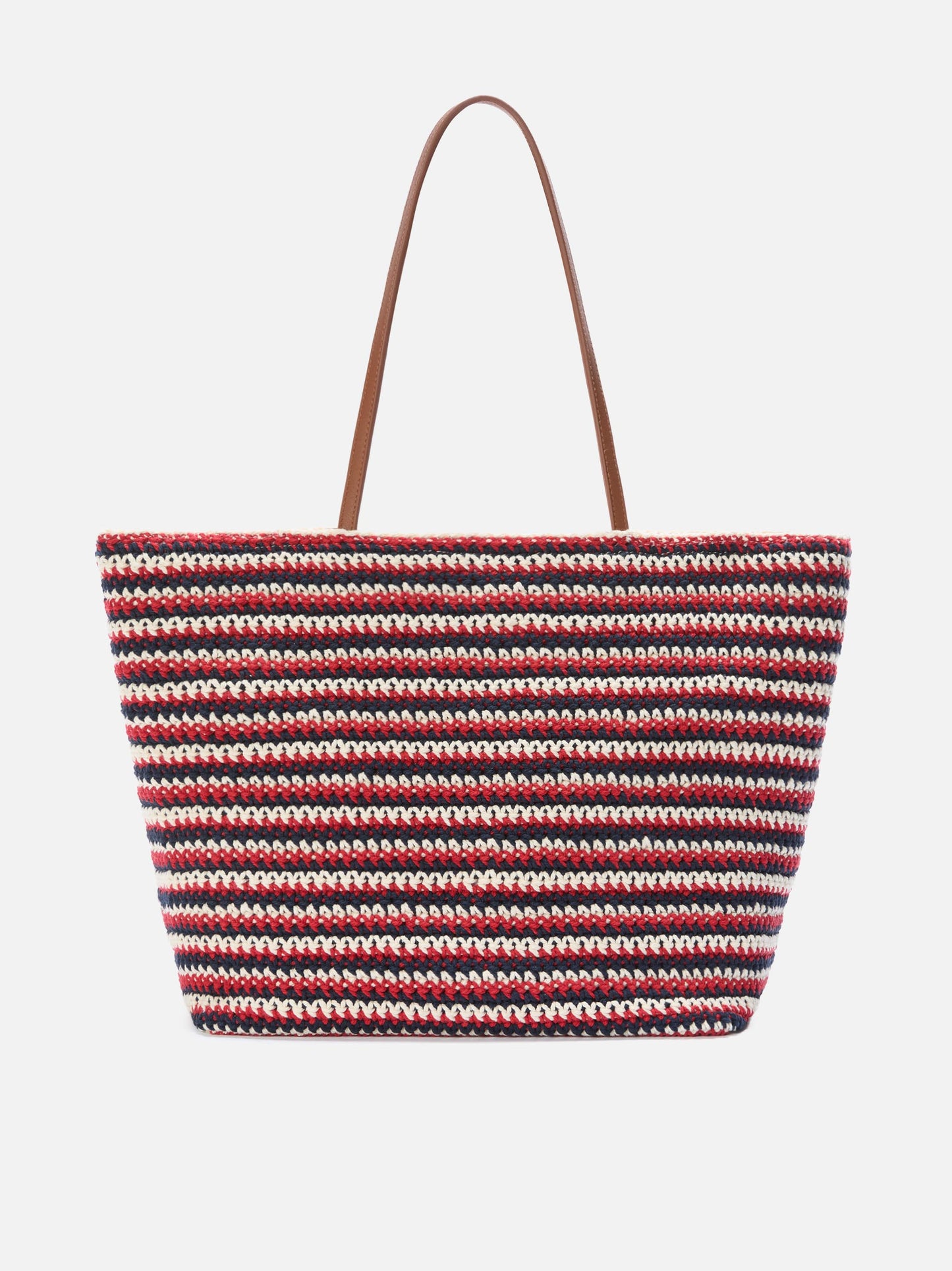 Borsa Tote Crochet a righe blu e rosse con logo ricamato