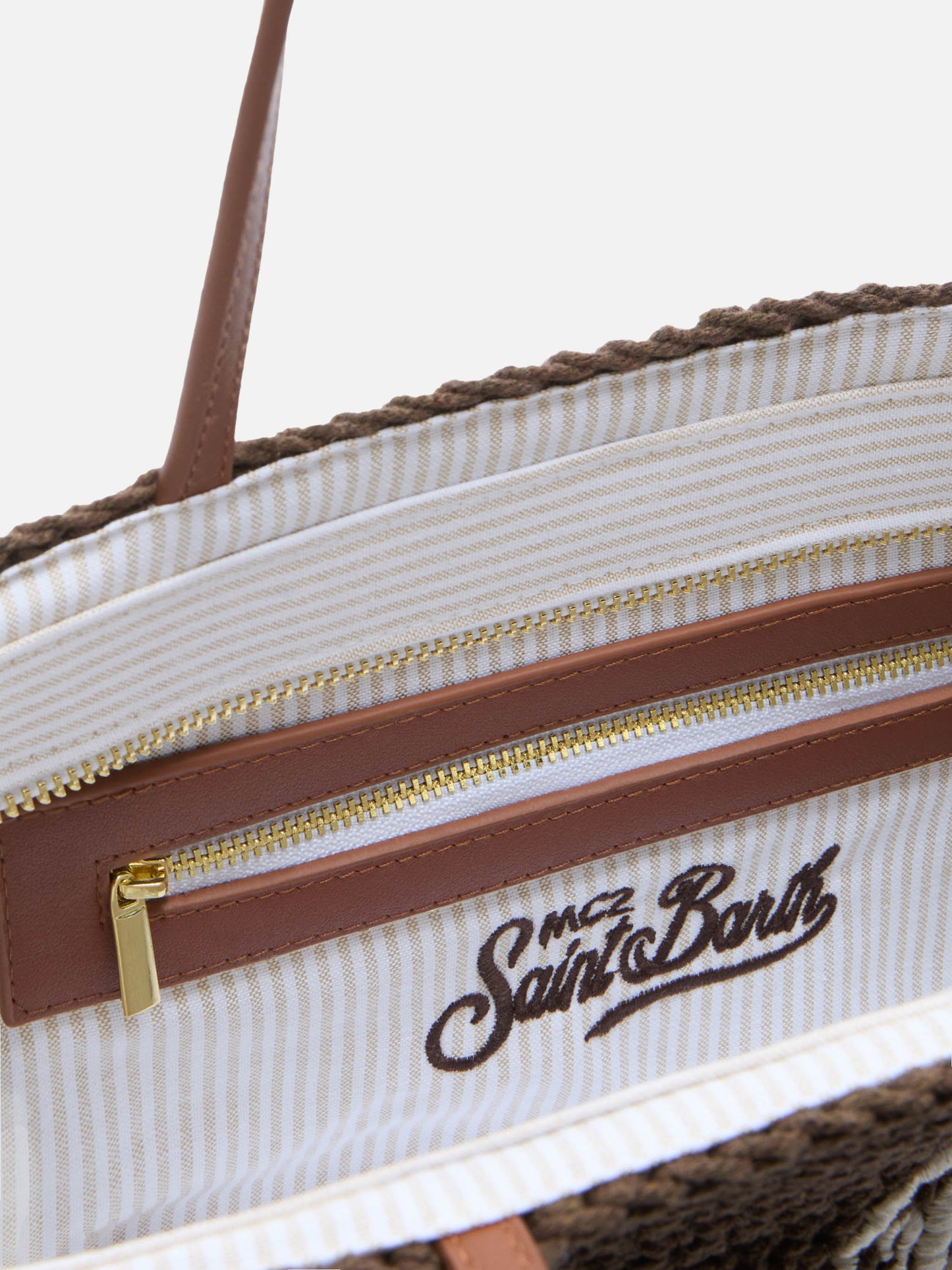 Crochet Tote medium brown bag with embroidered logo