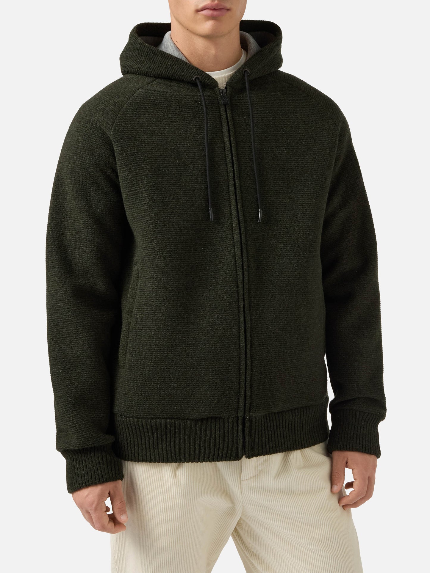 Carrell knit jacket with zip and hood in military green