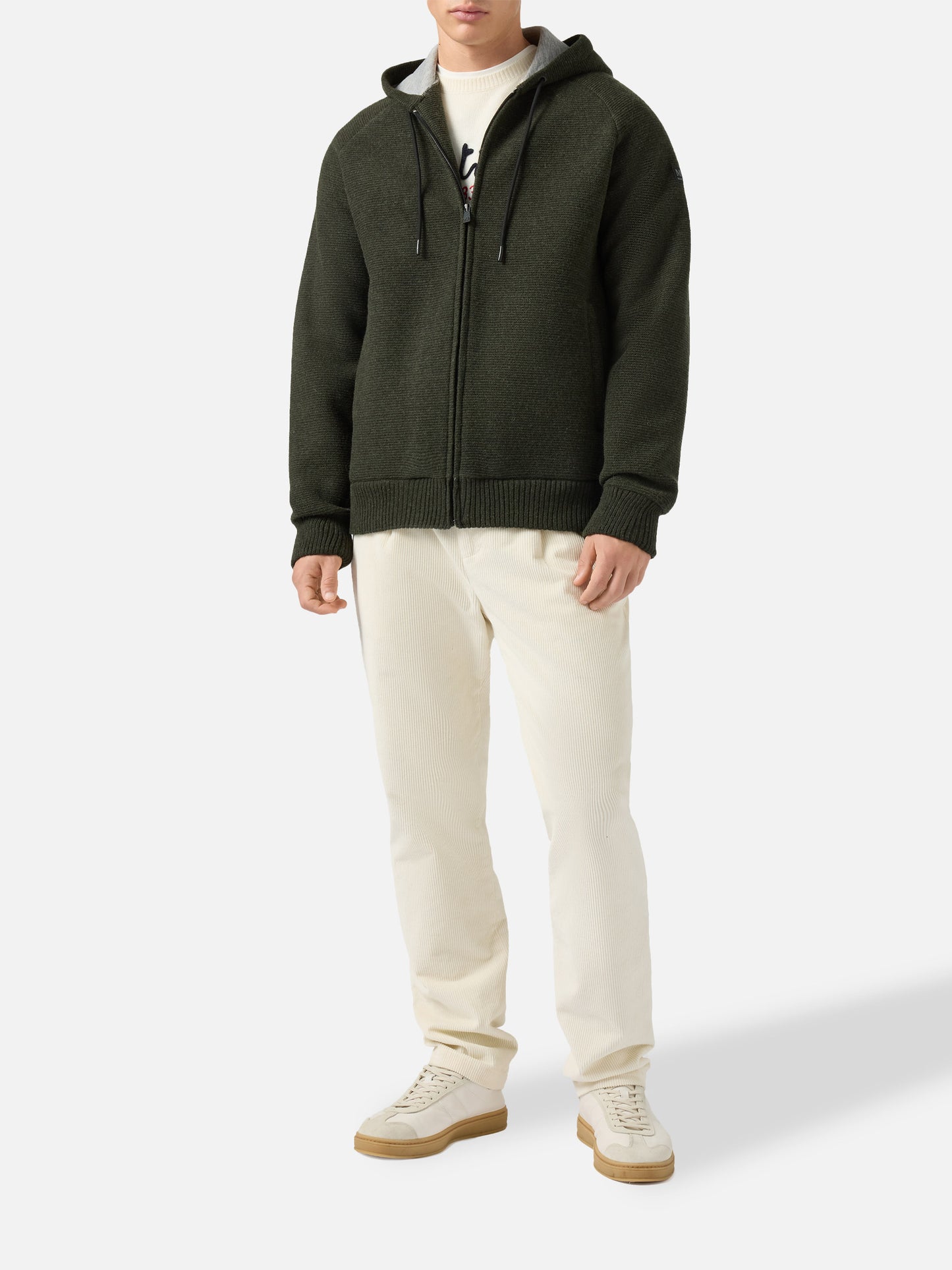 Carrell knit jacket with zip and hood in military green