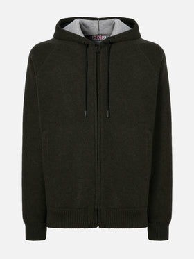 Carrell knit jacket with zip and hood in military green
