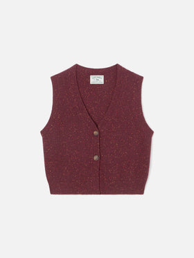 Weste aus Wollmischstrick Donegal Aubergine Carette 