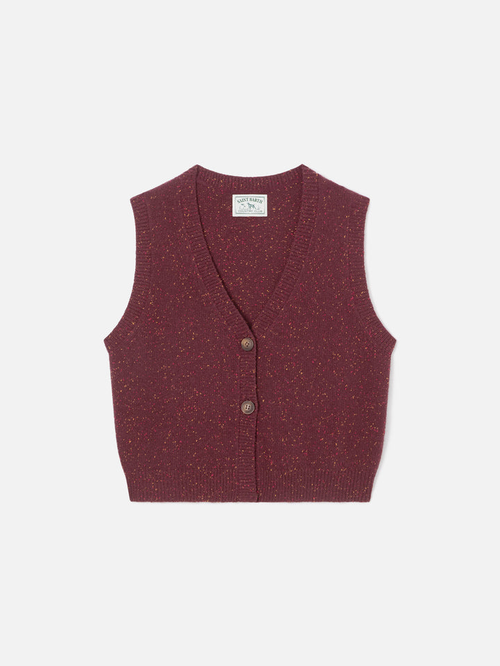 Gilet en maille mélangée laine Donegal Aubergine Carette 