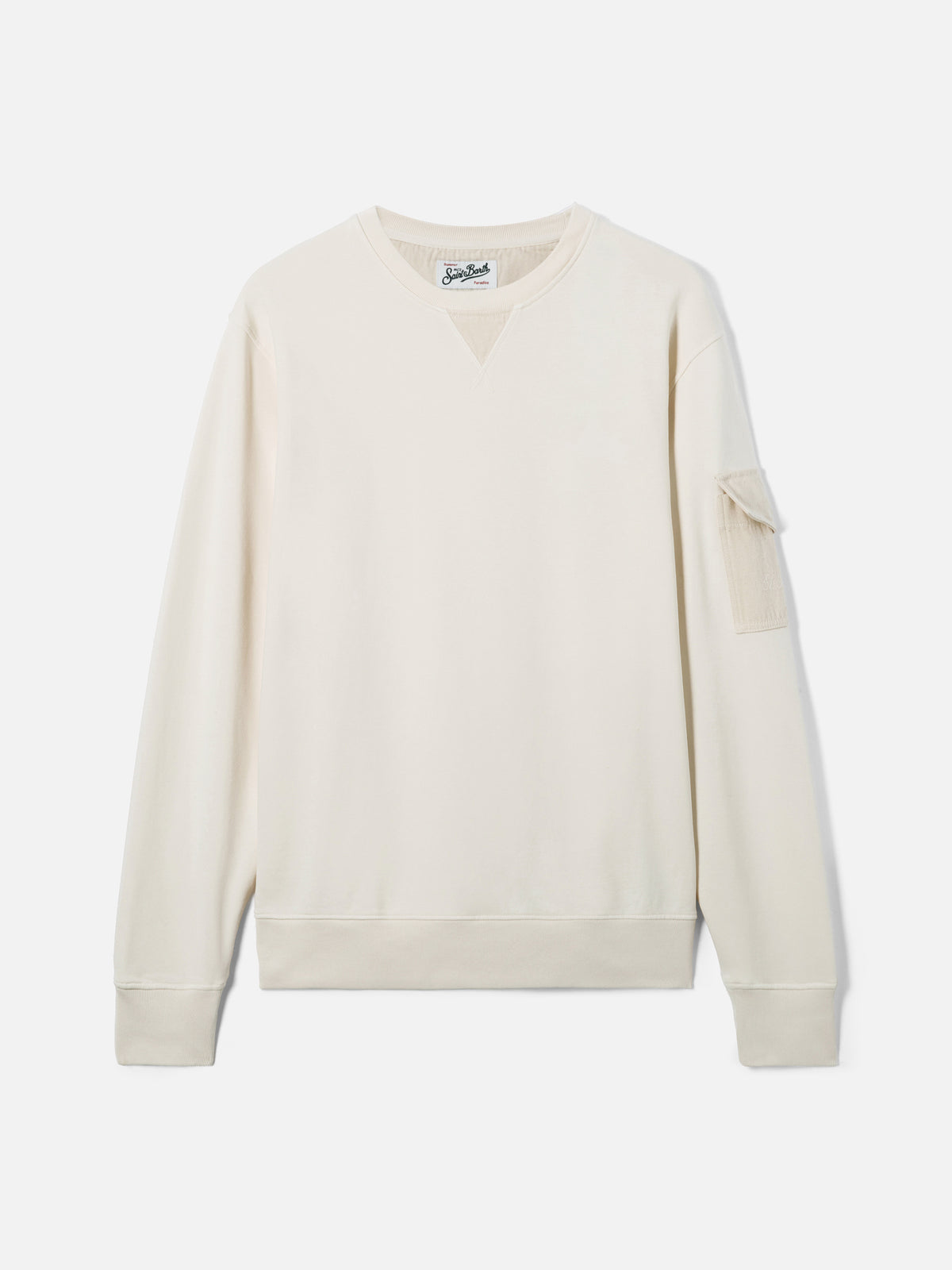 Cremefarbenes Chester-Fleece-Sweatshirt mit Ärmeltasche 