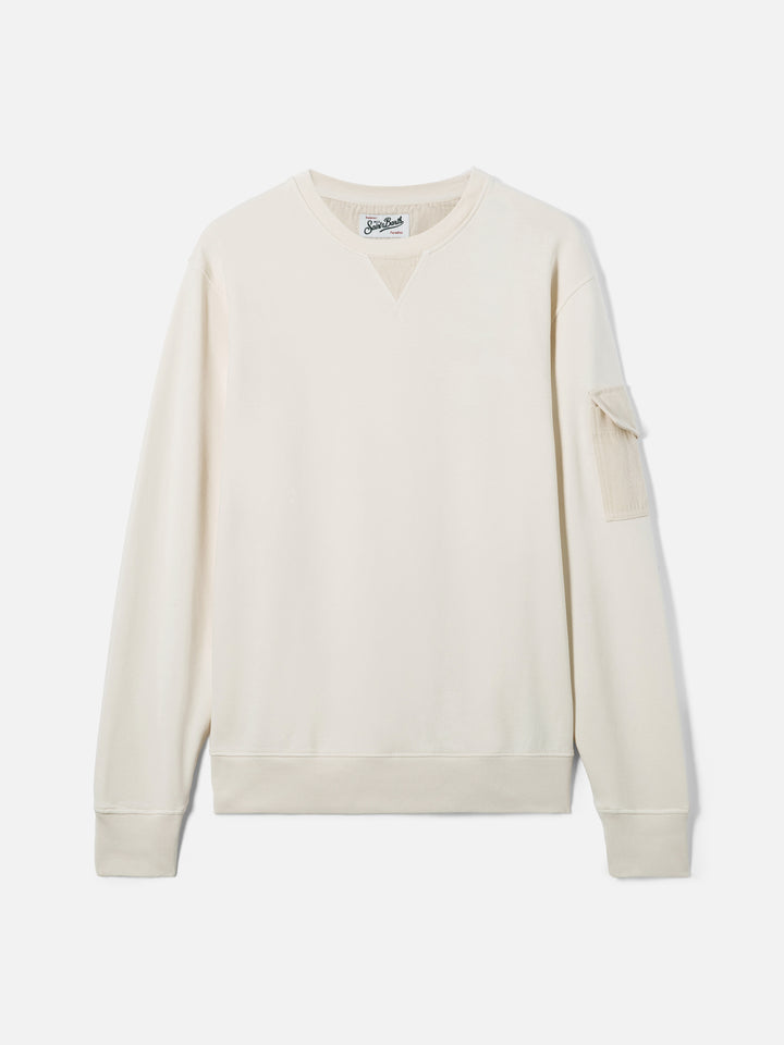 Cremefarbenes Chester-Fleece-Sweatshirt mit Ärmeltasche 