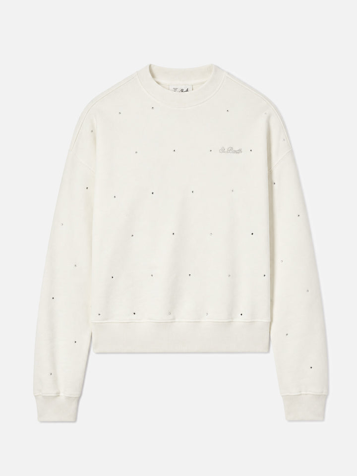 Sweat-shirt Casey en coton blanc avec application de strass 